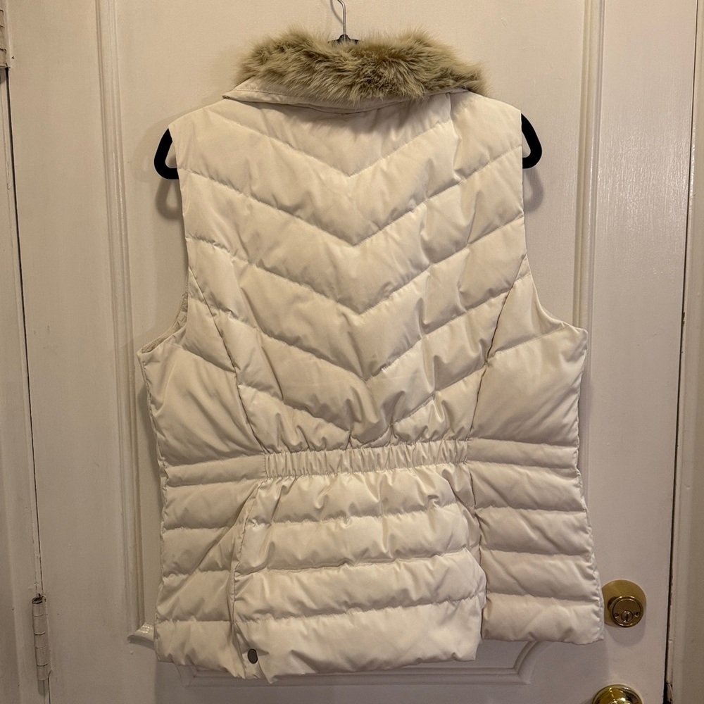Talbots Cream Puffer Vest with Faux Fur Trim xl - Picture 5 of 8
